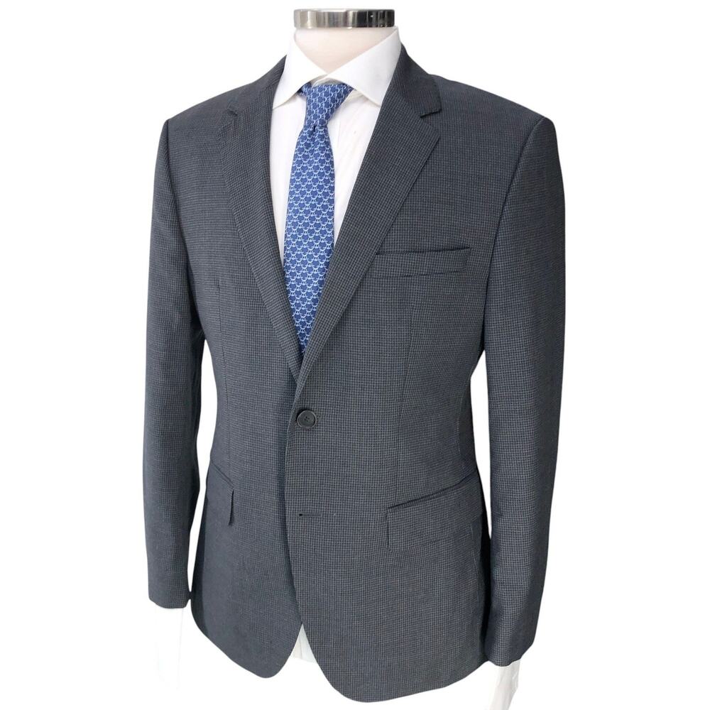 Boss Hugo Boss Suit Jacket Mens 38S Virgin Wool Two Button Gray Micro Check